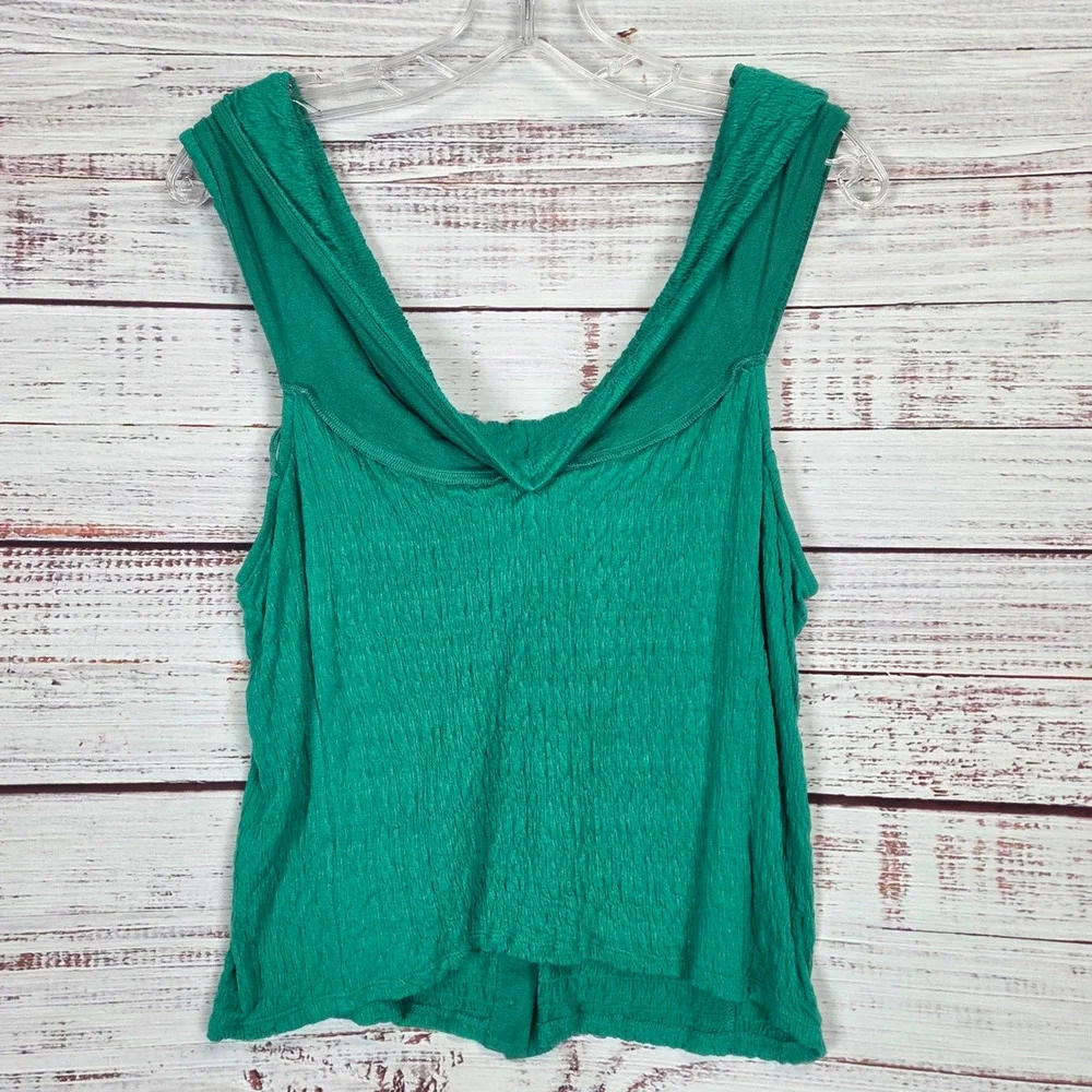 Free People Ohana Off Shoulder Smocked Crop Top XL Green Bloomcore Festival Vaca
